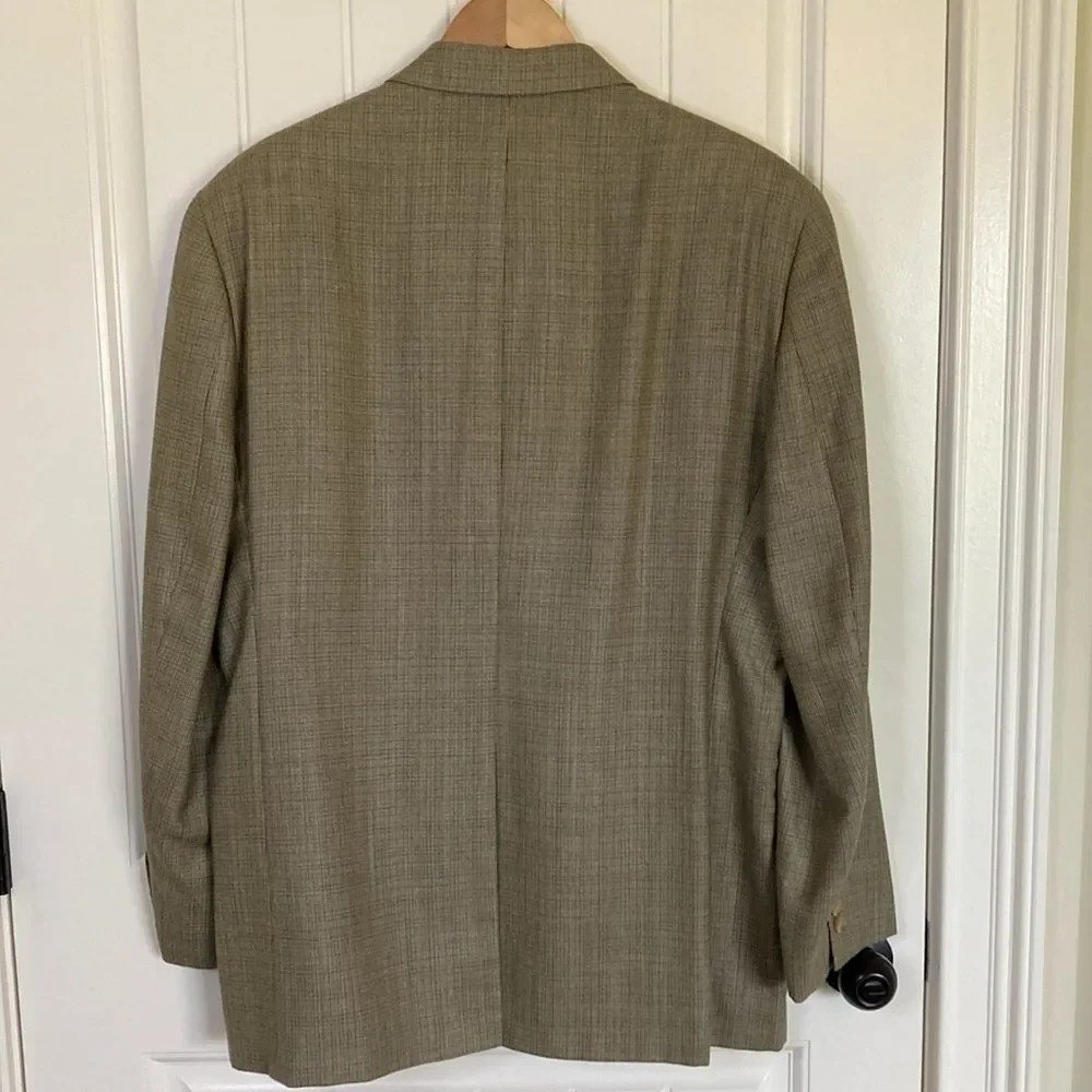 Lauren Ralph Lauren Mens‎ Silk Wool Blend 2 Button Blazer Size 44R Tan Plaid